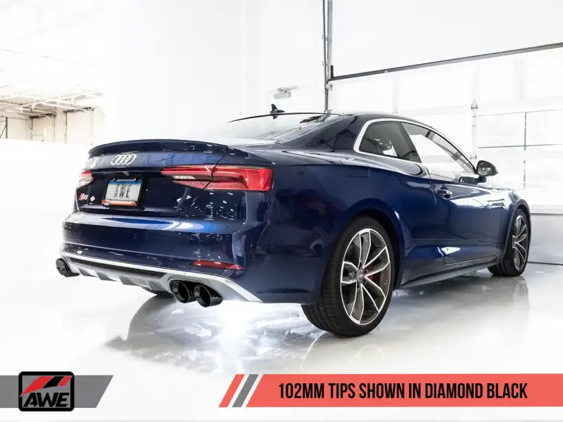 Blue Audi S5 Coupe with AWE Tuning Track Edition Exhaust Diamond Black Tips