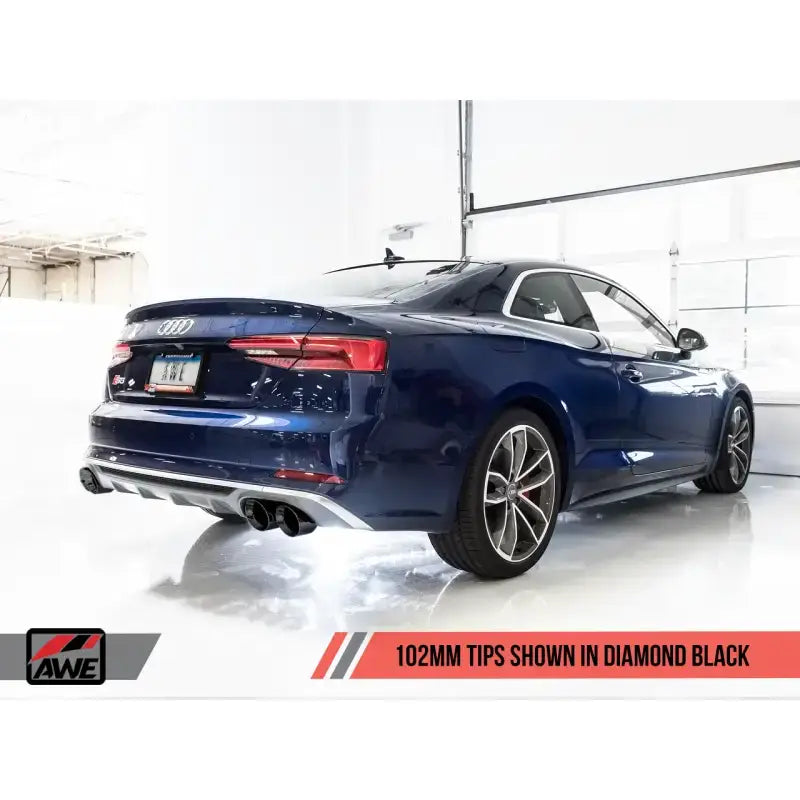 Blue Audi S5 Coupe with AWE Tuning Track Edition Exhaust Diamond Black Tips
