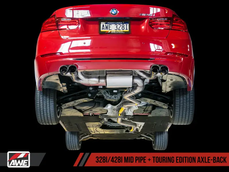 AWE Tuning BMW F3X N20/N26 328i/428i Touring Edition Exhaust Quad Outlet - 80mm Chrome Silver Tips - Truck & Automotive