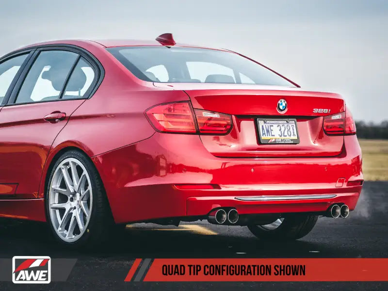 AWE Tuning BMW F3X N20/N26 328i/428i Touring Edition Exhaust Quad Outlet - 80mm Chrome Silver Tips - Truck & Automotive
