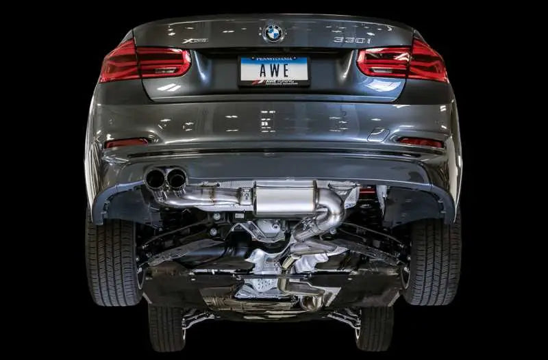 AWE Tuning BMW F3X N20/N26 328i/428i Touring Edition Exhaust Quad Outlet - 80mm Diamond Black Tips 