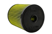 Yellow and black cylindrical AWE Tuning S-FLO filter for factory air intake upgrade
