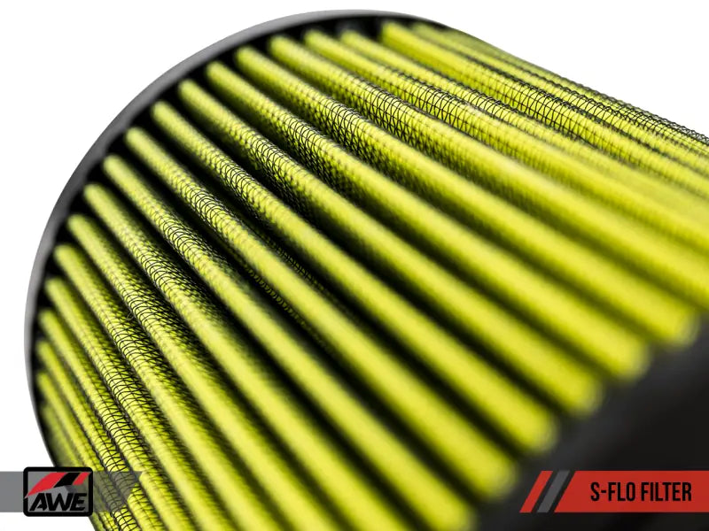 Yellow pleated air filter for AWE Tuning C7 S-FLO filter replacement, improves factory air flow