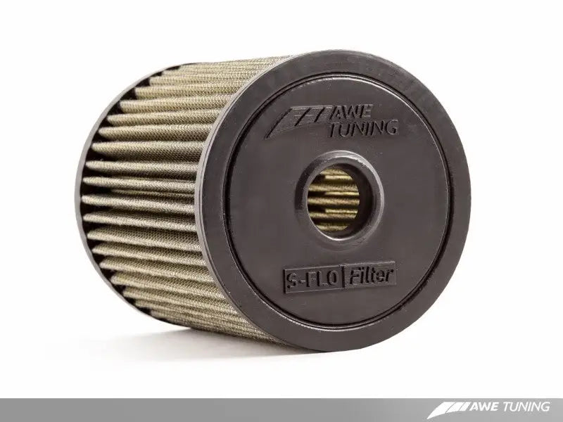 AWE Tuning S-FLO filter with cylindrical design and central hole for factory air flow