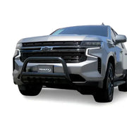 Silver SUV with black bull bar on Chevy Tahoe B0043T Trailfx for rugged look