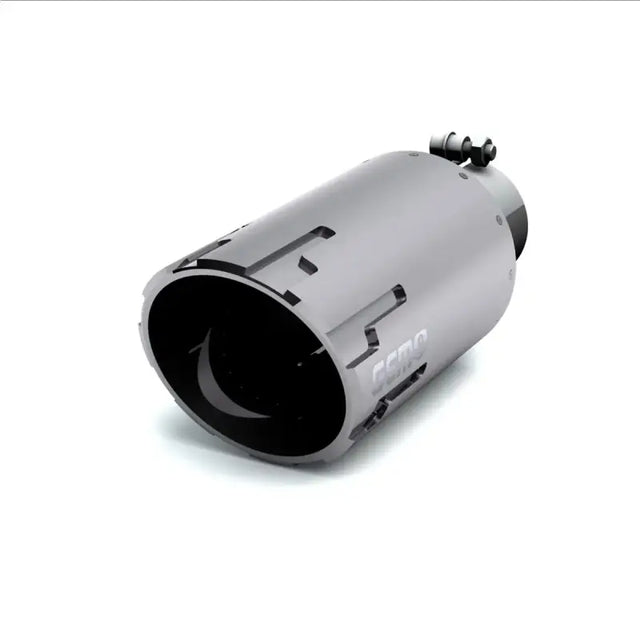B02355 Maxway Hammer Cut 5in stainless steel exhaust tip with black accents and perforated pattern