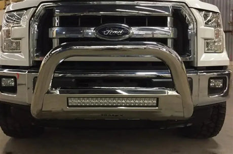 White Ford truck front with B1607SKIT Trailfx bull bar and LED light upgrade