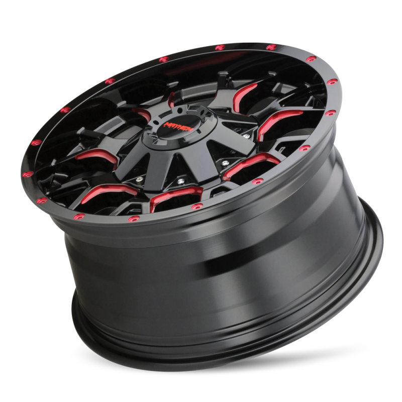 Mayhem 8015-7952BTR18 Mayhem 8015 Warrior 17x9 / 5x127 BP / 18mm Offset / 87mm Hub Black w/ Prism Red Wheel