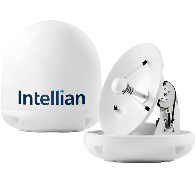 B4-409AA Intellian I4 sat TV dish with All America LNB, white casing and blue logo