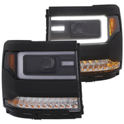 ANZO 111375 ANZO 16+ Chevy Silverado 1500 Projector Headlights Plank Style Black w/Amber/Sequential Turn Signal