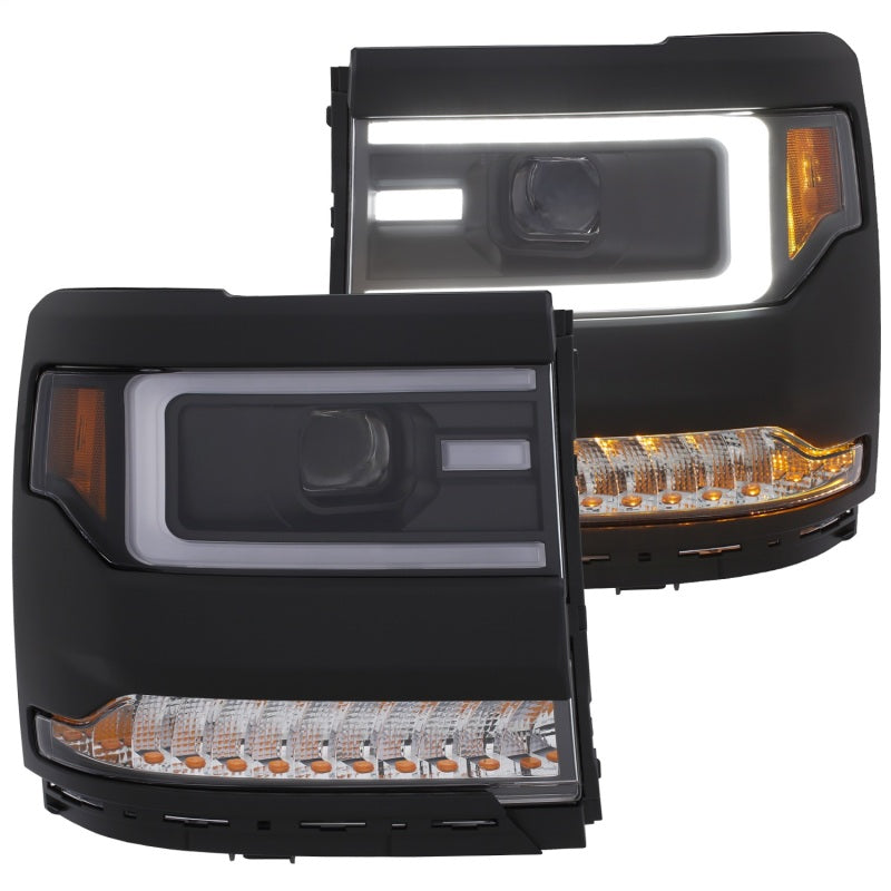 ANZO 111375 ANZO 16+ Chevy Silverado 1500 Projector Headlights Plank Style Black w/Amber/Sequential Turn Signal