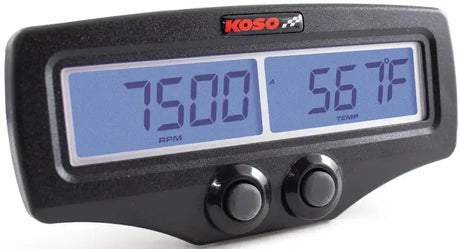 Black digital dual EGT gauge with RPM and water temp readouts and control buttons