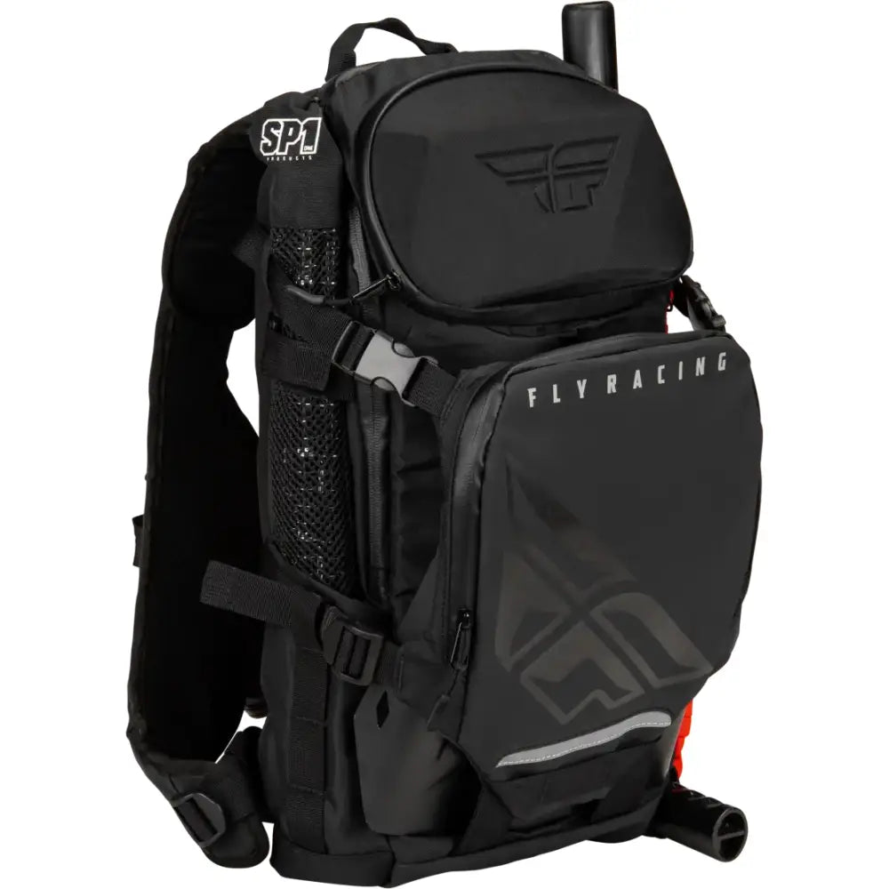 Black hydration backpack with adjustable shoulder straps, ideal for outdoor adventures