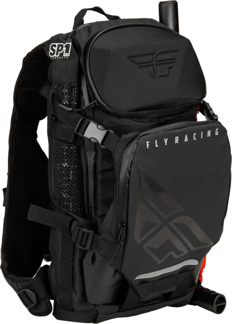 Black hydration backpack with adjustable shoulder straps, ideal for outdoor adventures