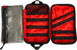 Open tri-fold tactical pouch with mesh pocket and elastic straps for gear storage