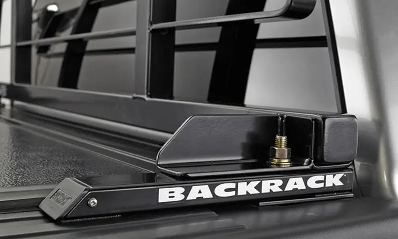 Black metal truck rack shown with BackRack 14-18 Silverado Sierra low profile tonneau hardware kit