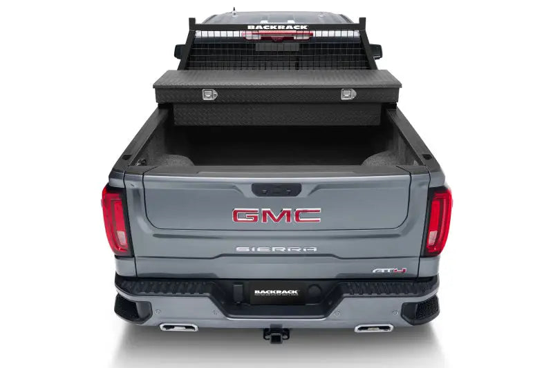 Gray GMC Sierra pickup truck with BackRack safety rack for added truck safety