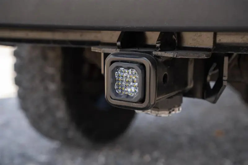 Backup Light 2 Inch Receiver Hitch Mount; Single; Clear Reverse Light/ Red Running Fourth Break Light; Black Aluminum