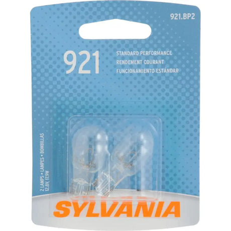 Two Sylvania 921 backup light bulbs in blister pack, perfect for emergency lights