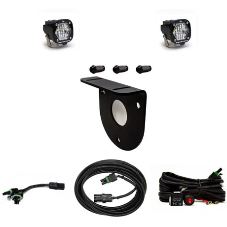 Backup Light - LED Spare Tire Carrier Mount; Set Of 2; Clear Lens; White Bulb; 2-Inch Black Square Housing; 2375 Lumens; 20 Watt; 1.45 Amp; with Reverse Light Bracket, Extensions, 2-Pin Splitter, Relay Harness, Toggle Switch