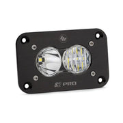 Black rectangular LED work light with flush mount and combo pattern for Baja Designs S2 Pro