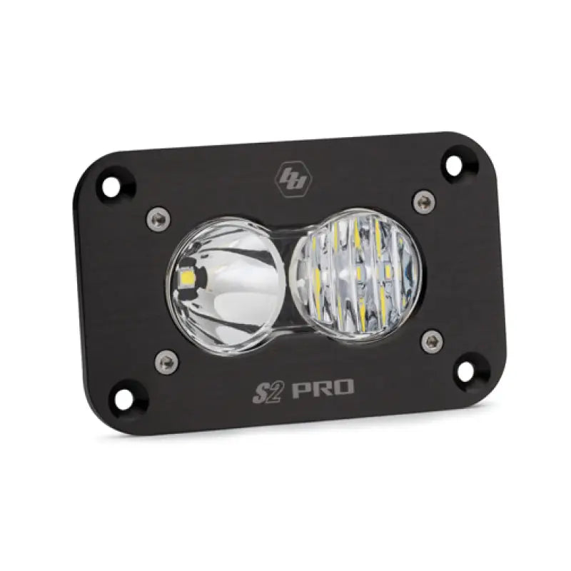 Black rectangular LED work light with flush mount and combo pattern for Baja Designs S2 Pro