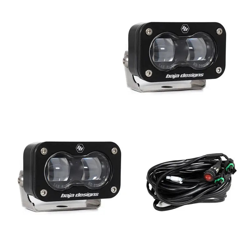 Baja Designs Universal S2 SAE Spot LED (Pair) - Clear with wiring harness.