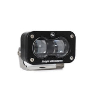 Baja Designs Universal S2 SAE Spot LED Pair - Clear, front view of a high-performance LED light with a durable black casing and clear lens.