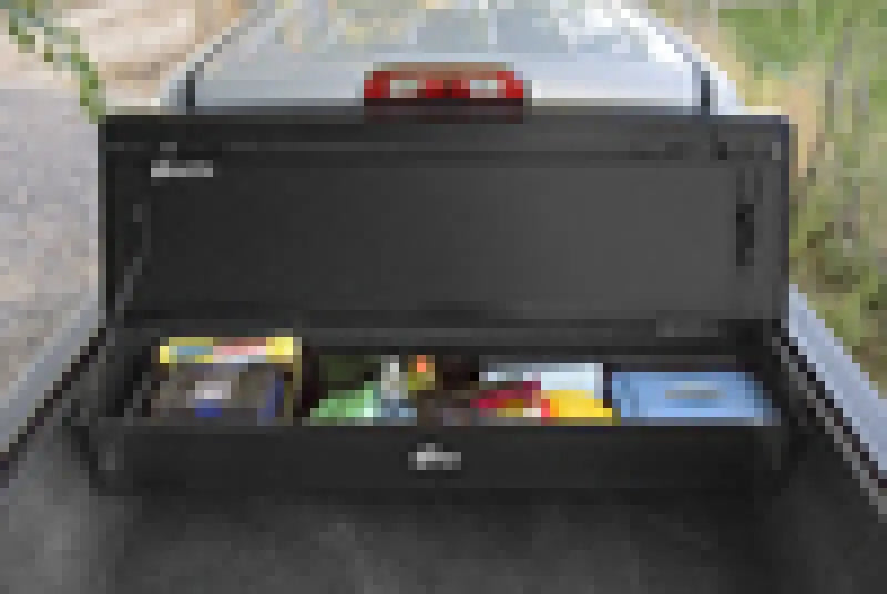 Open black truck bed toolbox for Ford Super Duty BAK BOX 2 pickup truck