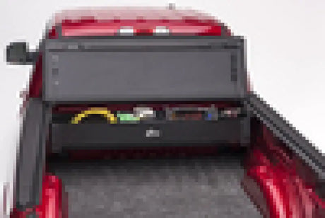 Red pickup truck bed with BAK BOX 2 storage on Ford Super Duty truck