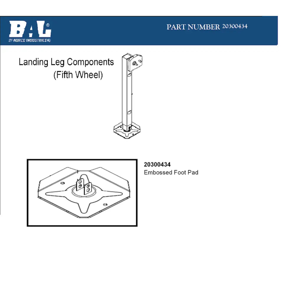 BAL Norco Features Pre-Drilled Holes Trailer Landing Gear Foot 20300434 - Shoe Weldment Embosse