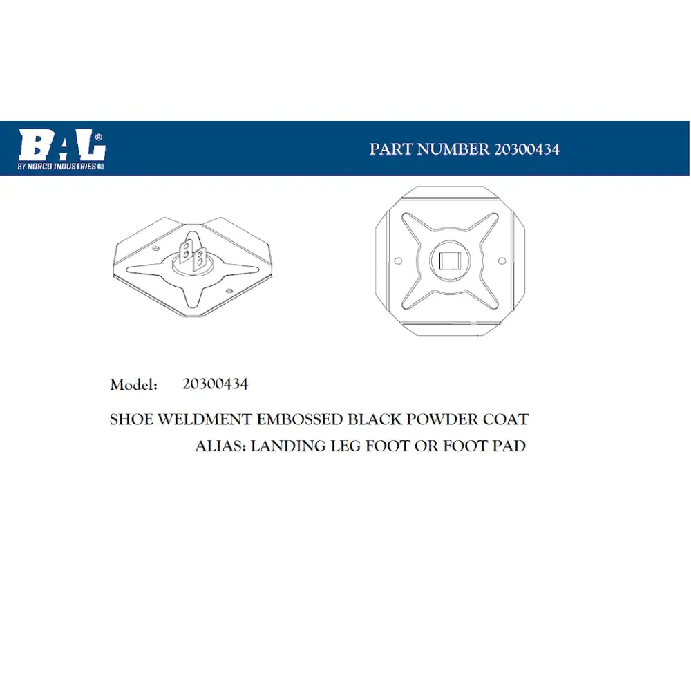 BAL Norco Features Pre-Drilled Holes Trailer Landing Gear Foot 20300434 - Shoe Weldment Embosse