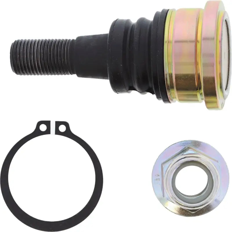 Automotive ball joint with retaining ring and nut.