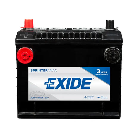 Black car battery with 35 BCI Group Size, 650 Cold Cranking Amps for reliable start