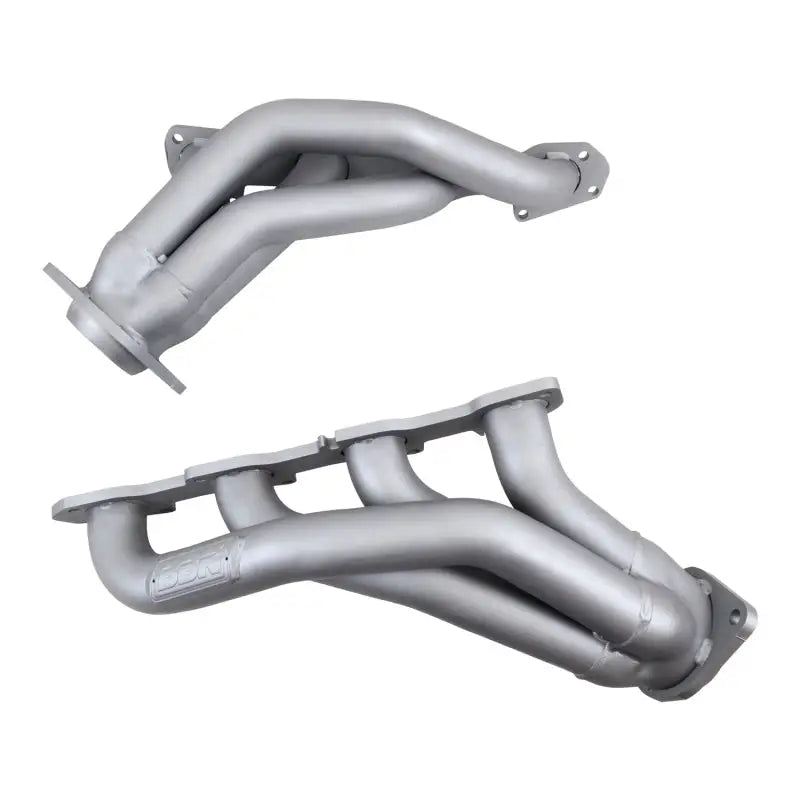 Silver exhaust manifolds from BBK 05-10 Dodge Hemi 6.1L shorty tuned length exhaust headers