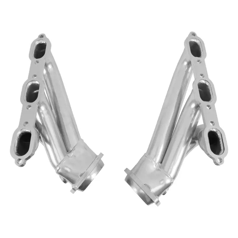 BBK silver ceramic shorty tuned length headers for Dodge Charger 3.5L V6 with sleek chrome aluminum intake manifolds