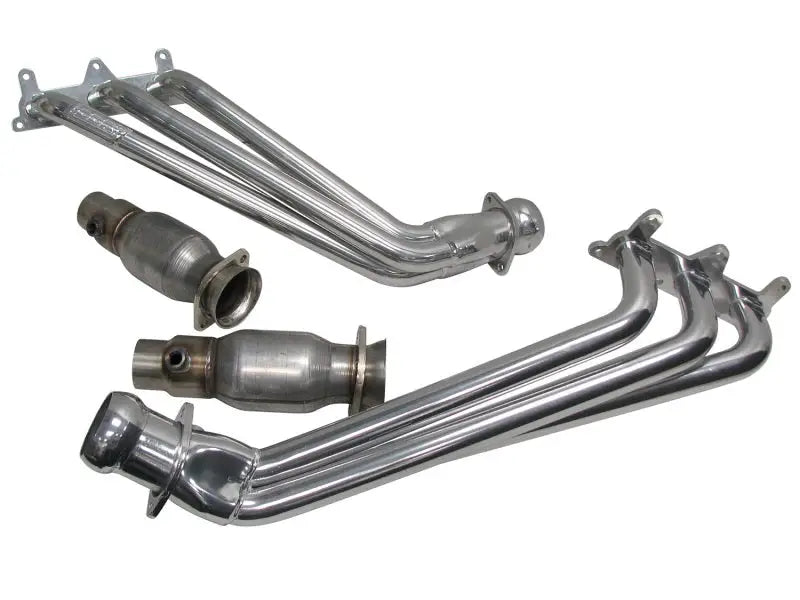 Shiny chrome long tube exhaust headers with converters for Camaro V6 10-11, silver ceramic