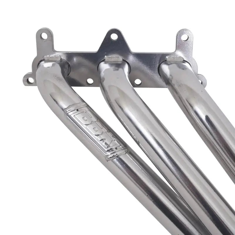 Shiny chrome long tube exhaust headers for Camaro V6, perfect for performance upgrades
