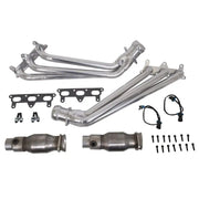 Silver ceramic long tube exhaust headers with catalytic converters for Camaro V6