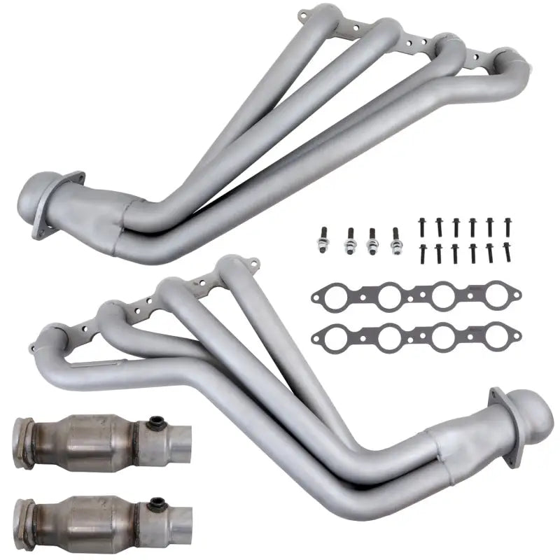 Silver long tube exhaust headers with hardware for BBK Camaro LS3 L99 1-3/4 chrome upgrade