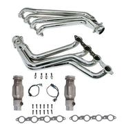 Chrome long tube exhaust headers and catalytic converters for Camaro LS3 L99