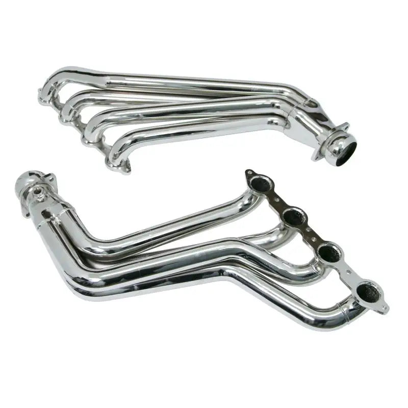 Chrome long tube exhaust headers for Camaro LS3 L99 with converters in the BBK package