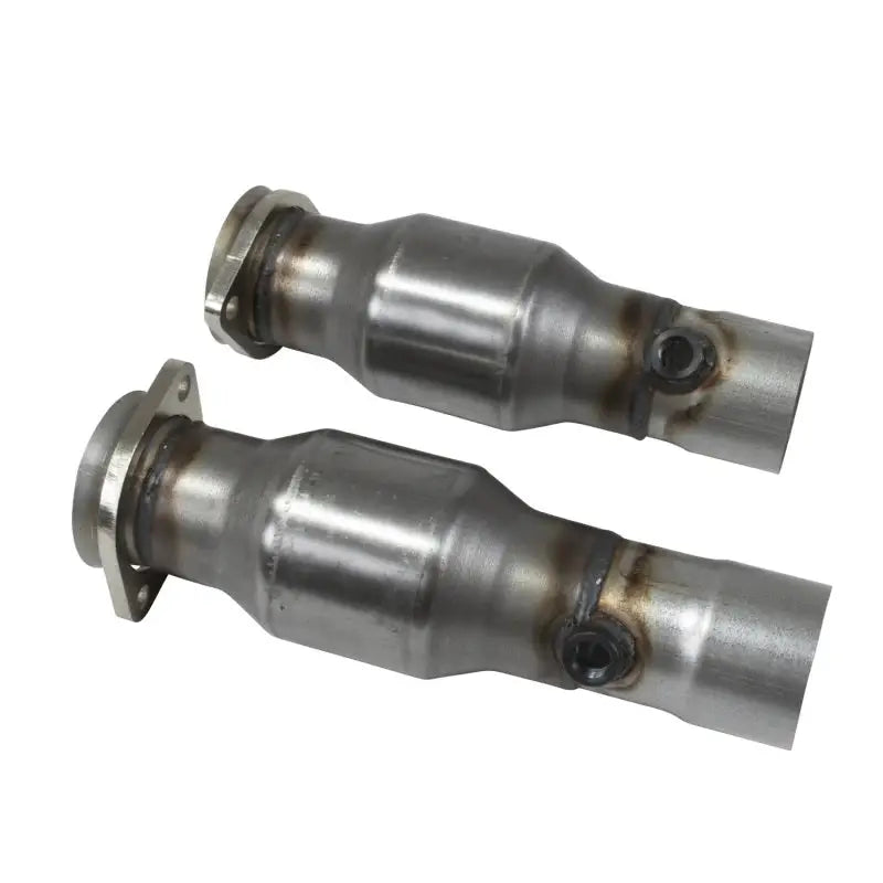 Two metal catalytic converters for BBK 16-17 Chevrolet Camaro SS short mid pipe kit