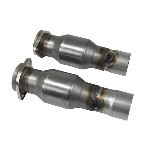 Metal catalytic converters part of BBK Chevrolet Camaro SS short mid pipe kit