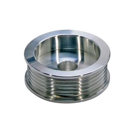 Polished metal engine pulley from BBK underdrive pulley kit for 94-95 Mustang 5.0