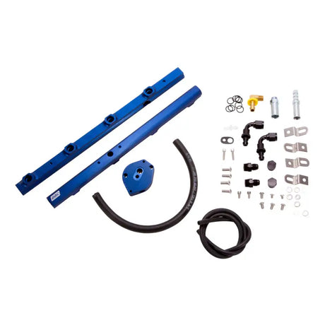 Blue high flow billet aluminum fuel rail kit for 96-98 Mustang 4.6 GT