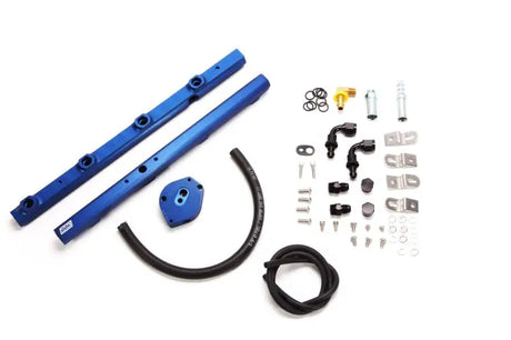 Blue high flow billet aluminum fuel rail kit for 96-98 Mustang 4.6 GT