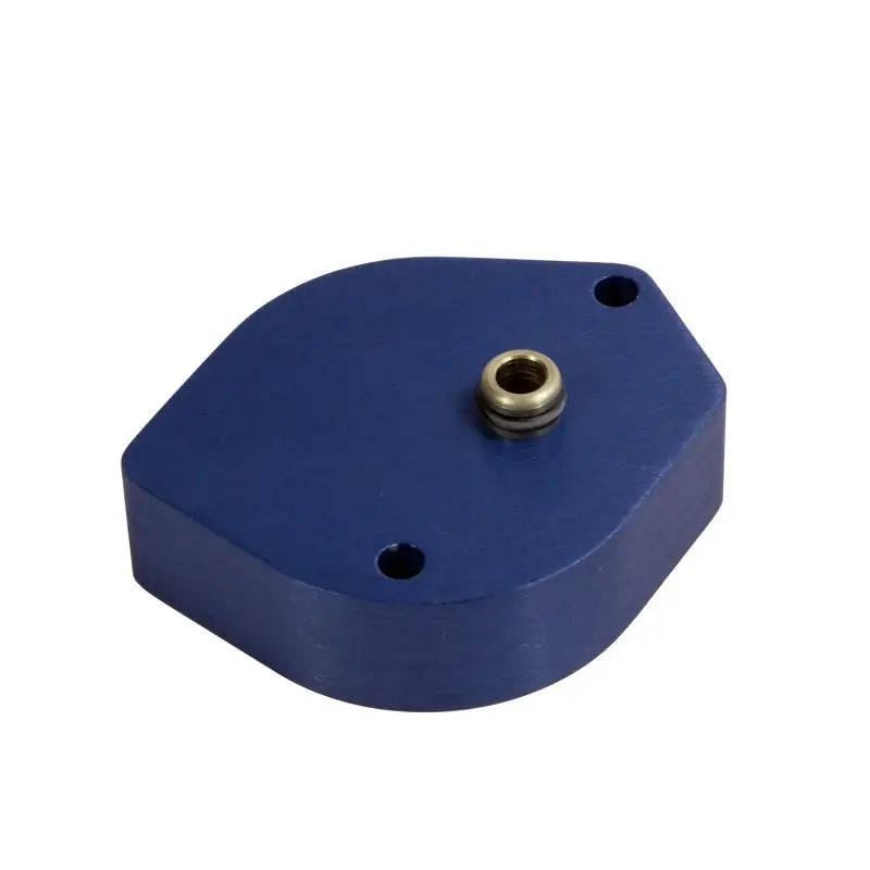 Blue metal mounting plate from BBK high flow billet aluminum fuel rail kit for Mustang