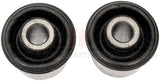 Two black rubber BC69116 Dorman Bushing with metal centers for auto repairs