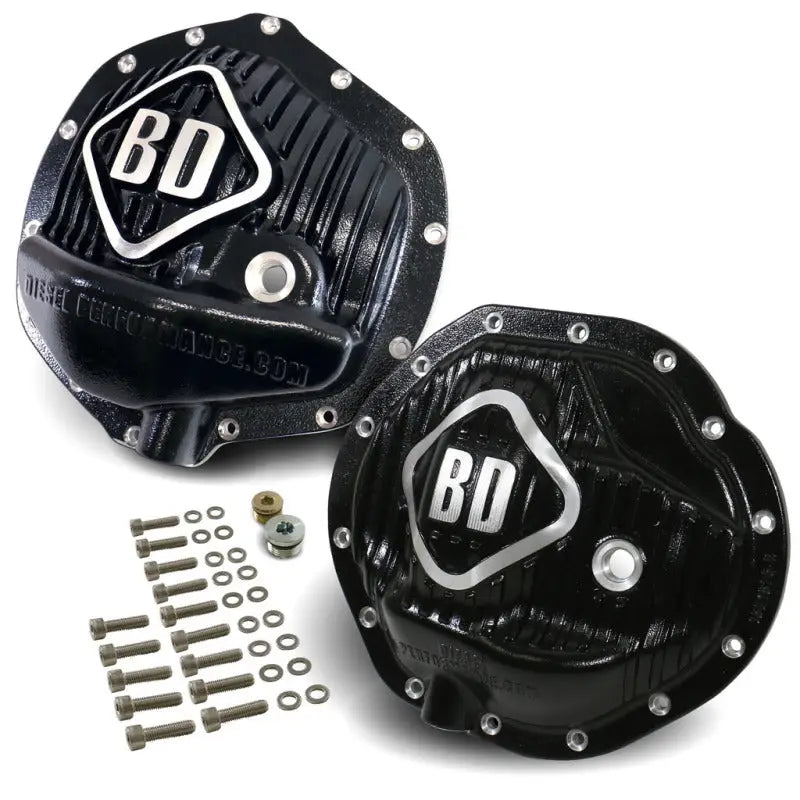 Black differential covers with bolts and washers from BD Diesel differential cover pack for Dodge 2500/3500